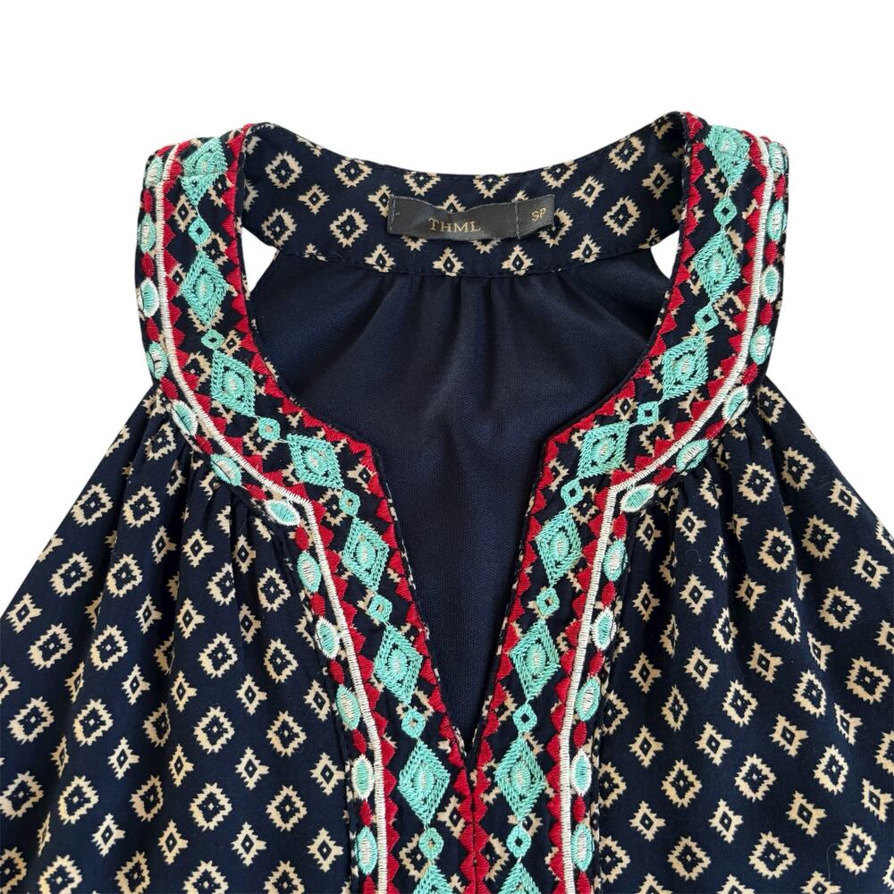THML Navy Blue Shift Knee Length Sleeveless Dress Women's Size Small Petite - Picture 2 of 8